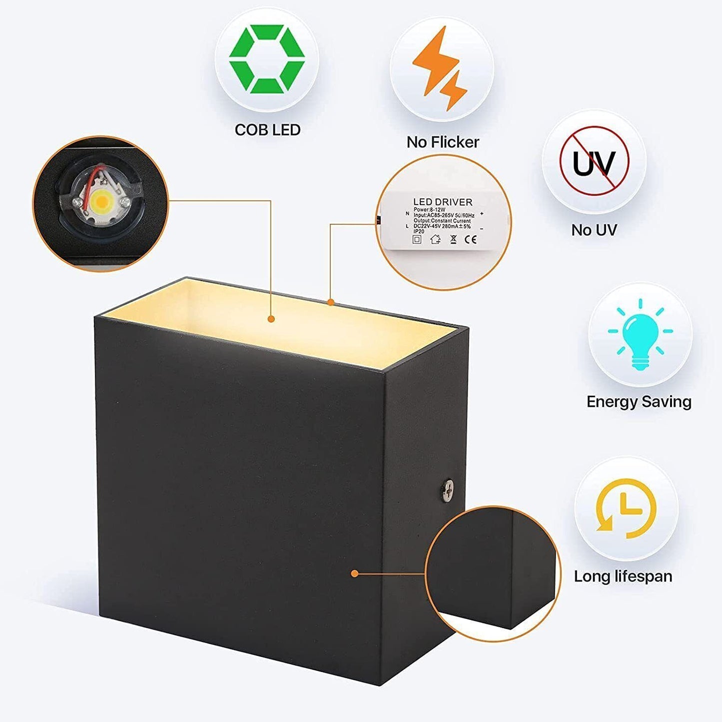 COB LED Wall Light – 100,000 Hour Lifespan with Aluminum Body