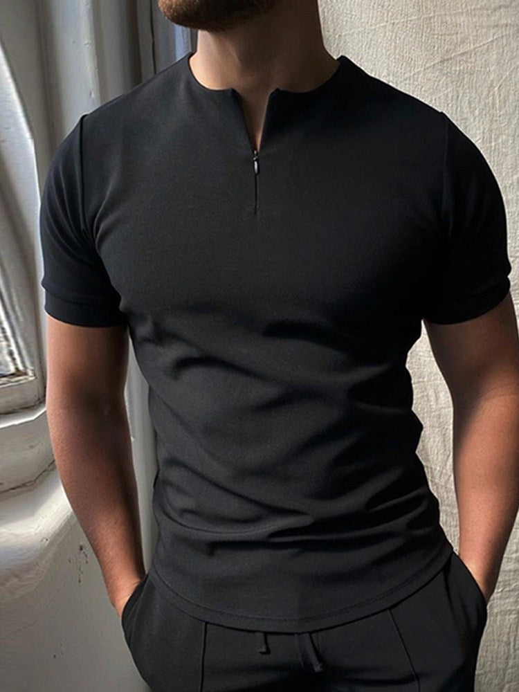 Classic Striped T-Shirt - Stand Collar Design for the Modern Man