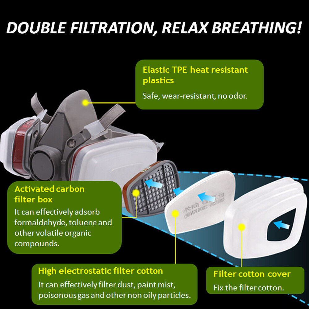 17 In 1 Full Face Mask 6200 Gas Mask Facepiece Spray Respirator Filter Chemical