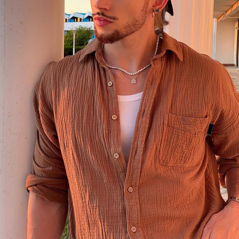Brown Cotton Blend Cardigan - Loose Fit Comfort for Every Season"