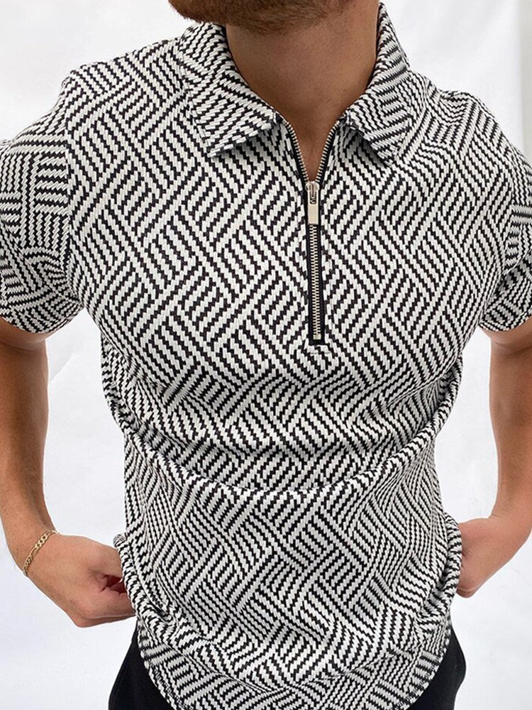 Classic Striped T-Shirt - Stand Collar Design for the Modern Man