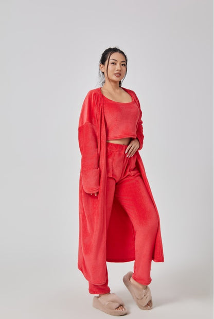 Fluffy Loungewear Set - Complete 3-Piece Comfort in Soft Knit Fabric