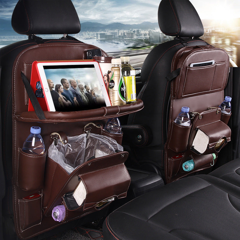Multifunctional Car Organizer - PU Leather Storage with Integrated Waste Solution