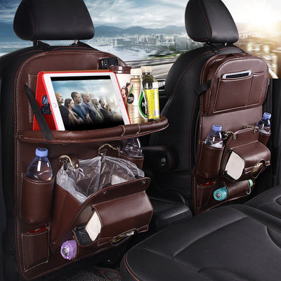 Multifunctional Car Organizer - PU Leather Storage with Integrated Waste Solution