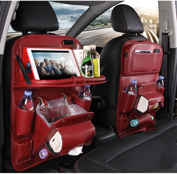 Multifunctional Car Organizer - PU Leather Storage with Integrated Waste Solution