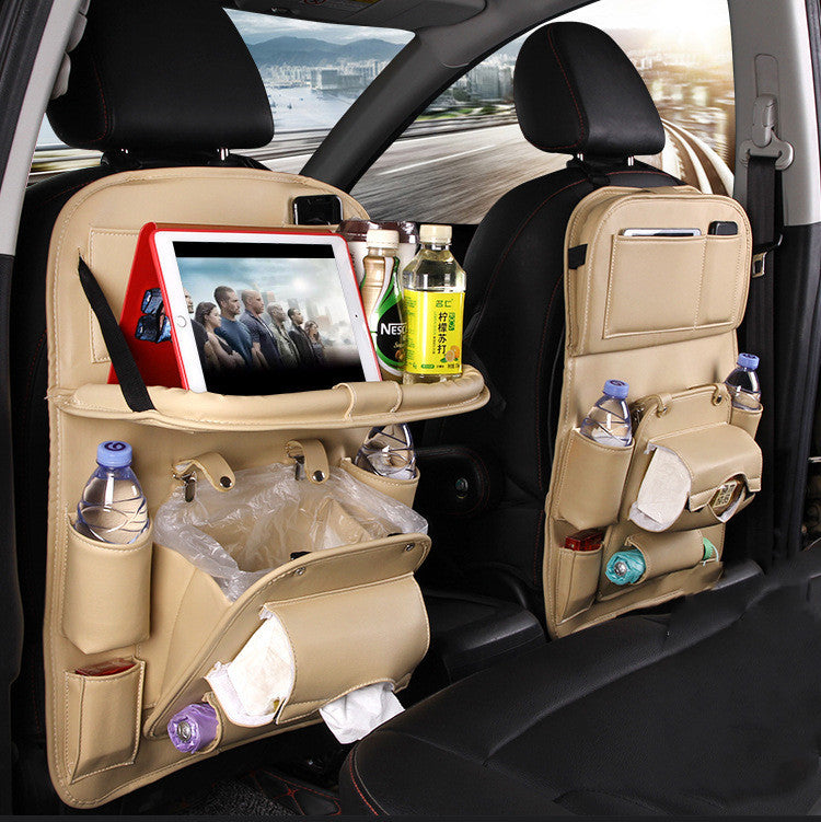 Multifunctional Car Organizer - PU Leather Storage with Integrated Waste Solution