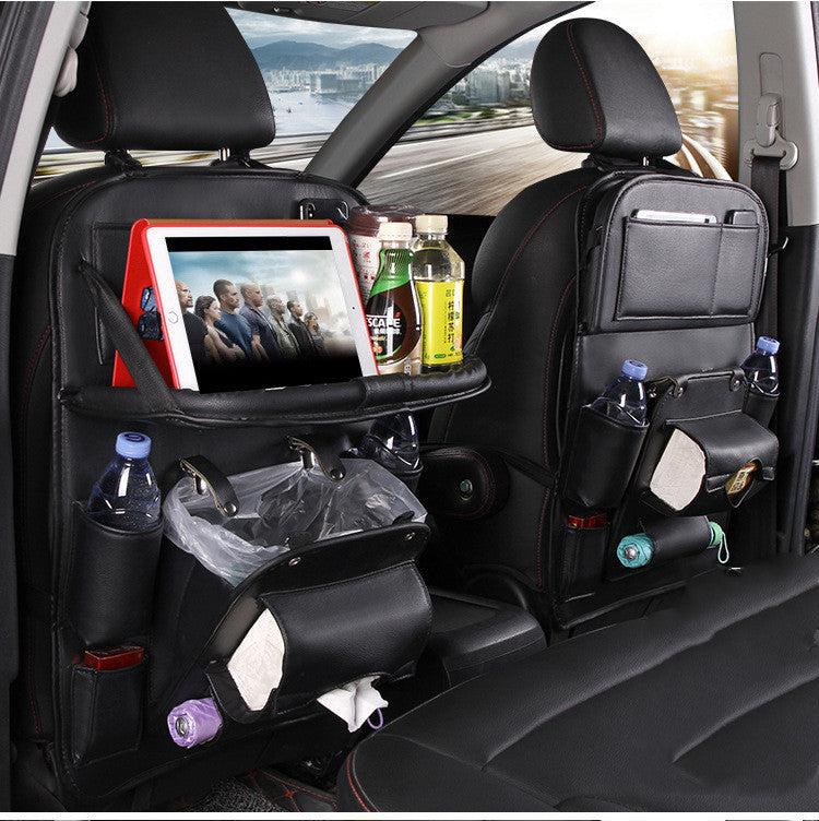 Multifunctional Car Organizer - PU Leather Storage with Integrated Waste Solution