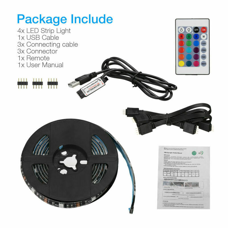 USB-Powered TV LED Light Strip – Safe 5V Operation with Strong 3M Adhesive