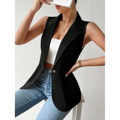 Women's Sleeveless Vest Blazer Casual Open Front Work Office Tops Jacket