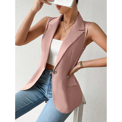 Women's Sleeveless Vest Blazer Casual Open Front Work Office Tops Jacket