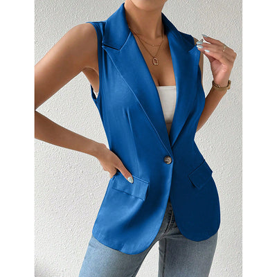 Women's Sleeveless Vest Blazer Casual Open Front Work Office Tops Jacket