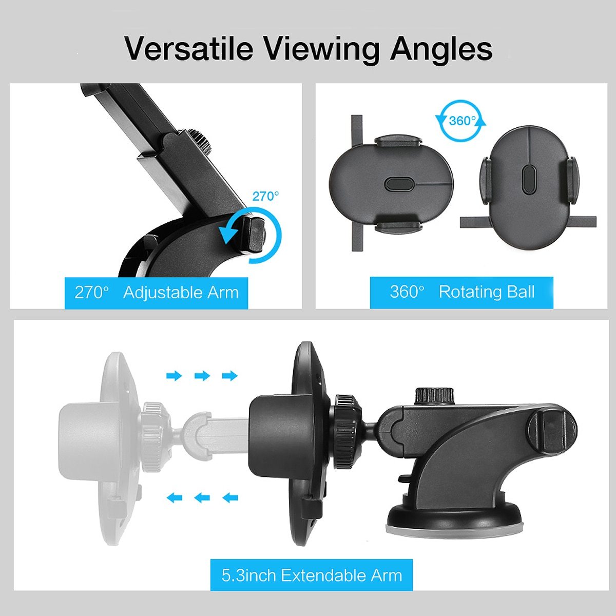One-Touch Car Mount - Adjustable Phone Holder for 3.5-7 Inch Devices