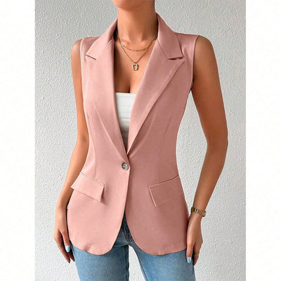 Women's Sleeveless Vest Blazer Casual Open Front Work Office Tops Jacket