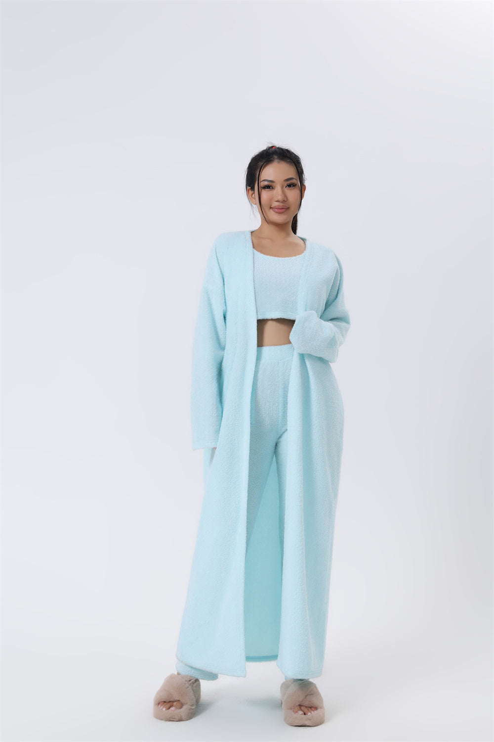 Fluffy Loungewear Set - Complete 3-Piece Comfort in Soft Knit Fabric
