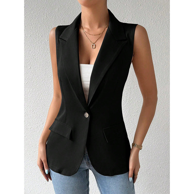 Women's Sleeveless Vest Blazer Casual Open Front Work Office Tops Jacket