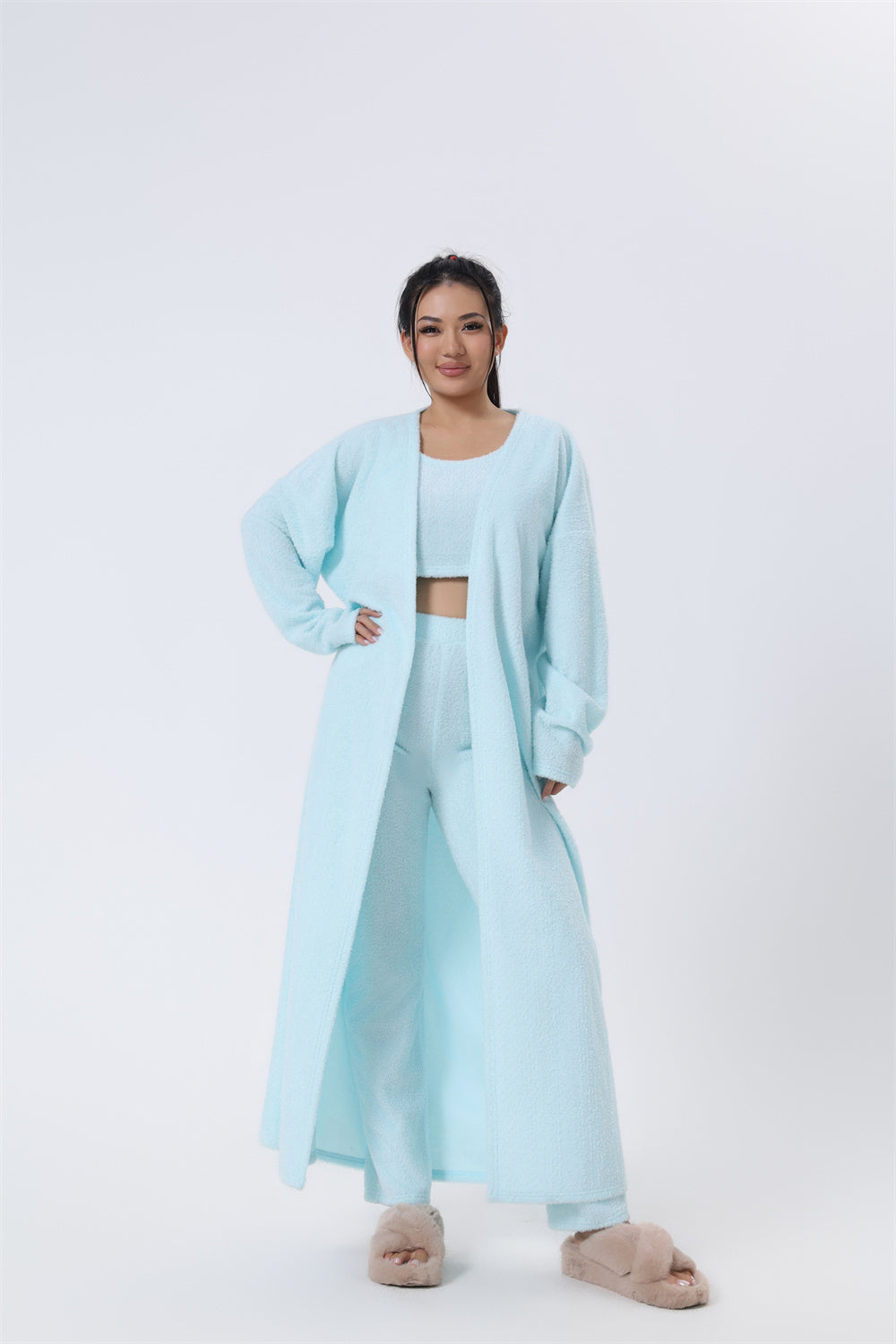 Fluffy Loungewear Set - Complete 3-Piece Comfort in Soft Knit Fabric