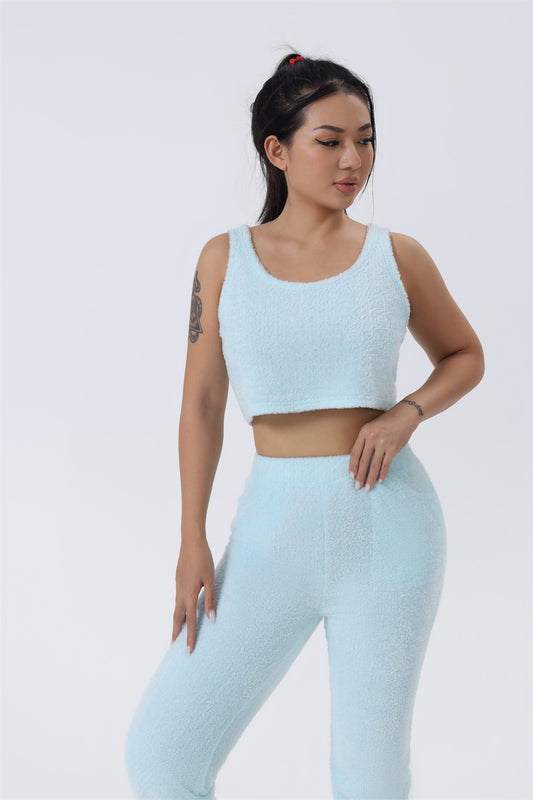 Fluffy Loungewear Set - Complete 3-Piece Comfort in Soft Knit Fabric