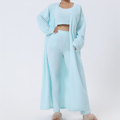 Fluffy Loungewear Set - Complete 3-Piece Comfort in Soft Knit Fabric