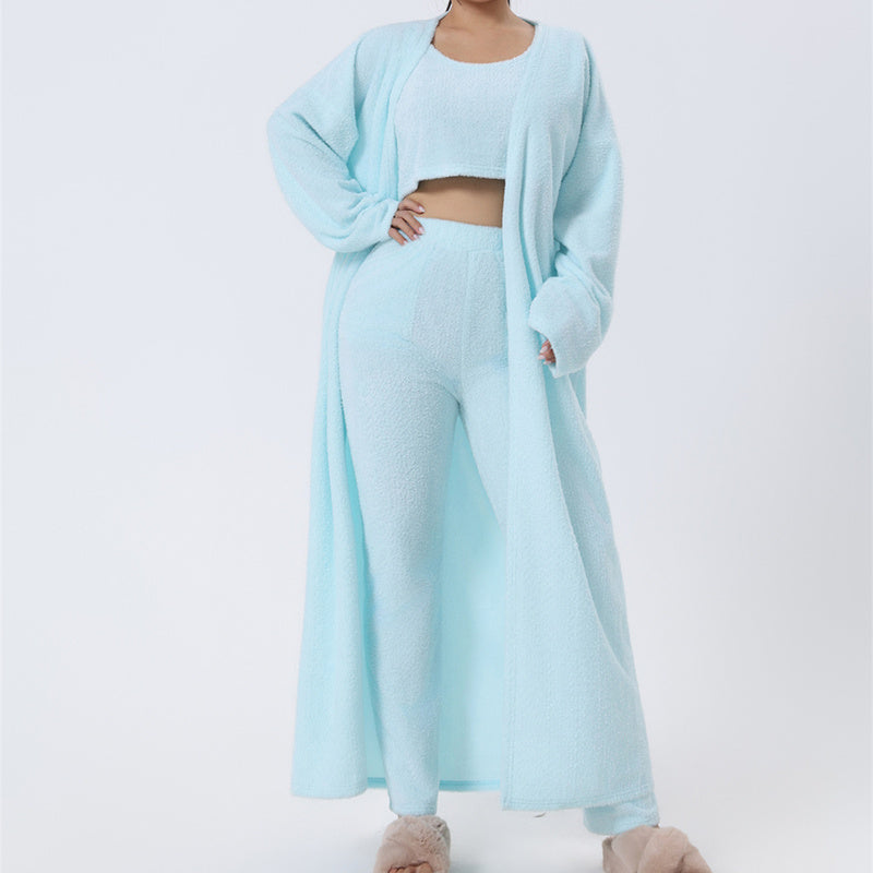 Fluffy Loungewear Set - Complete 3-Piece Comfort in Soft Knit Fabric