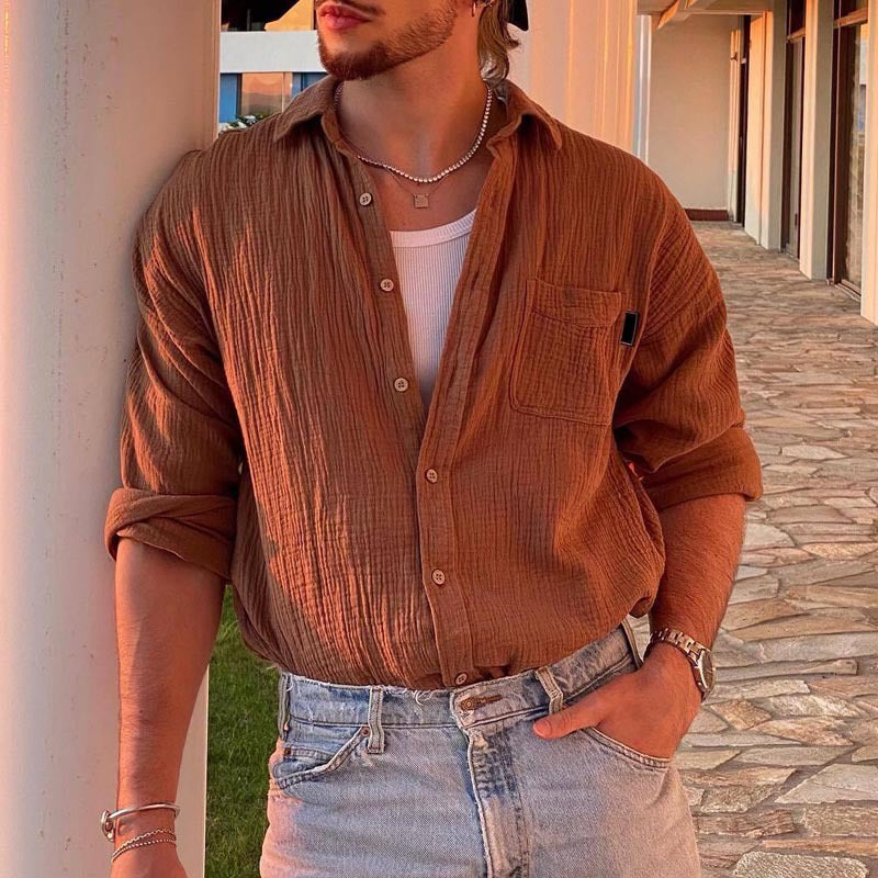 Brown Cotton Blend Cardigan - Loose Fit Comfort for Every Season"