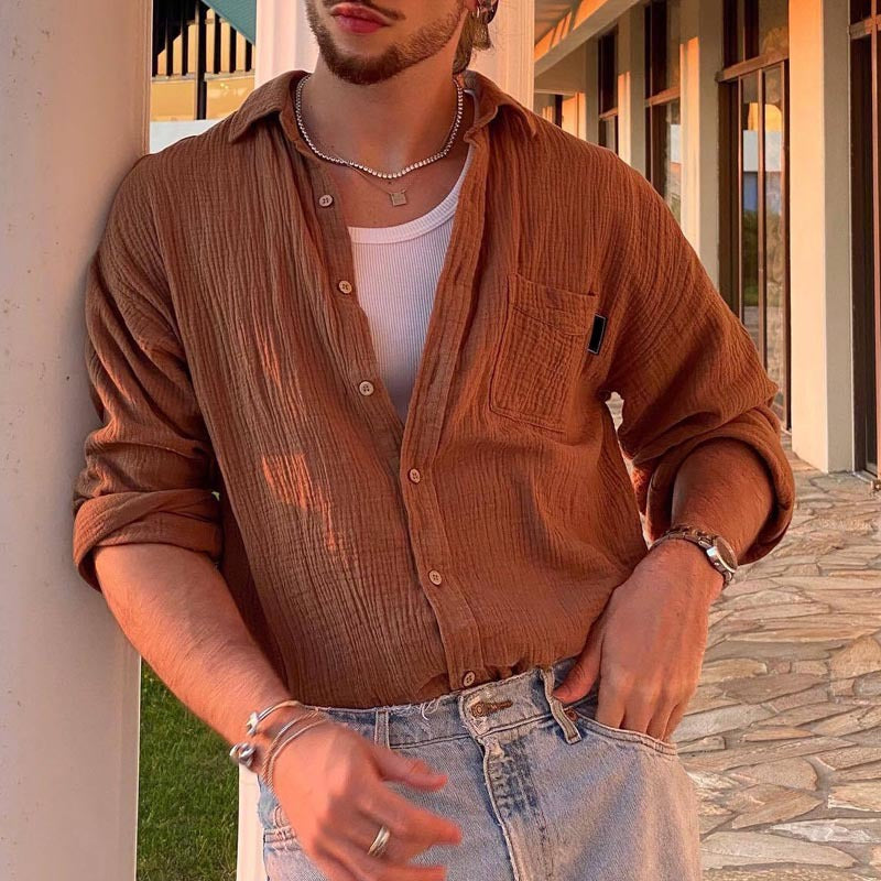 Brown Cotton Blend Cardigan - Loose Fit Comfort for Every Season"