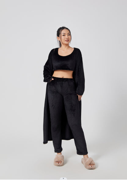 Fluffy Loungewear Set - Complete 3-Piece Comfort in Soft Knit Fabric