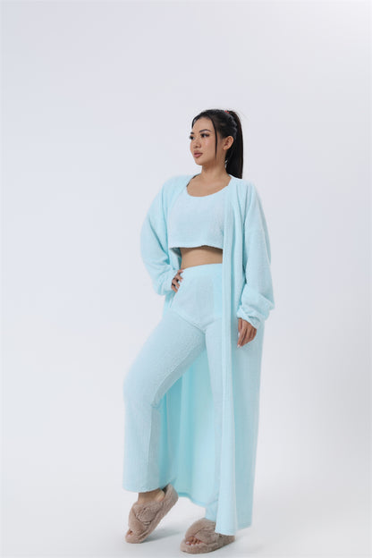 Fluffy Loungewear Set - Complete 3-Piece Comfort in Soft Knit Fabric