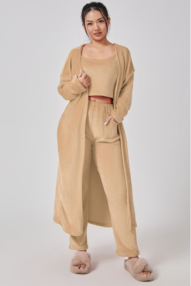 Fluffy Loungewear Set - Complete 3-Piece Comfort in Soft Knit Fabric