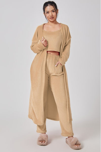 Fluffy Loungewear Set - Complete 3-Piece Comfort in Soft Knit Fabric
