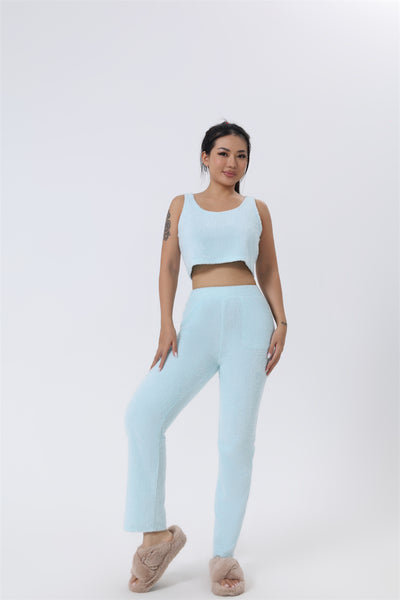 Fluffy Loungewear Set - Complete 3-Piece Comfort in Soft Knit Fabric