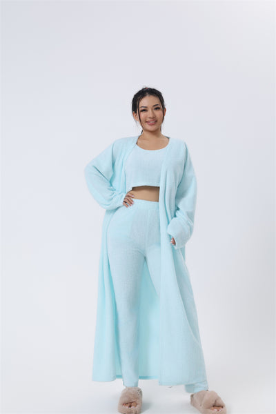 Fluffy Loungewear Set - Complete 3-Piece Comfort in Soft Knit Fabric