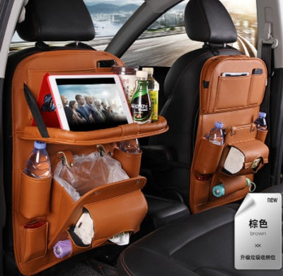 Multifunctional Car Organizer - PU Leather Storage with Integrated Waste Solution
