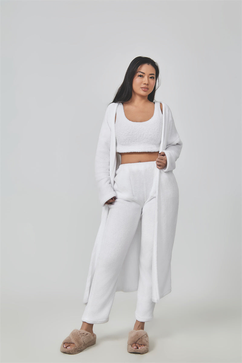 Fluffy Loungewear Set - Complete 3-Piece Comfort in Soft Knit Fabric